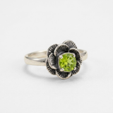 Green Flower Ring - Rose Peridot Ring - Vintage Rose Ring