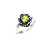 Green Flower Ring - Solitaire Peridot Ring - Vintage Rose Ring