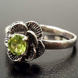 Green Flower Ring - Rose Peridot Ring - Vintage Rose Ring