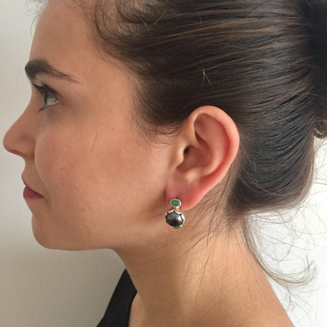 Pearl Earrings, Natural Pearl, Chrysoprase Earrings, Natural Chrysoprase, June Birthstone, May Birthstone, Vintage Pearl, Silver Earrings