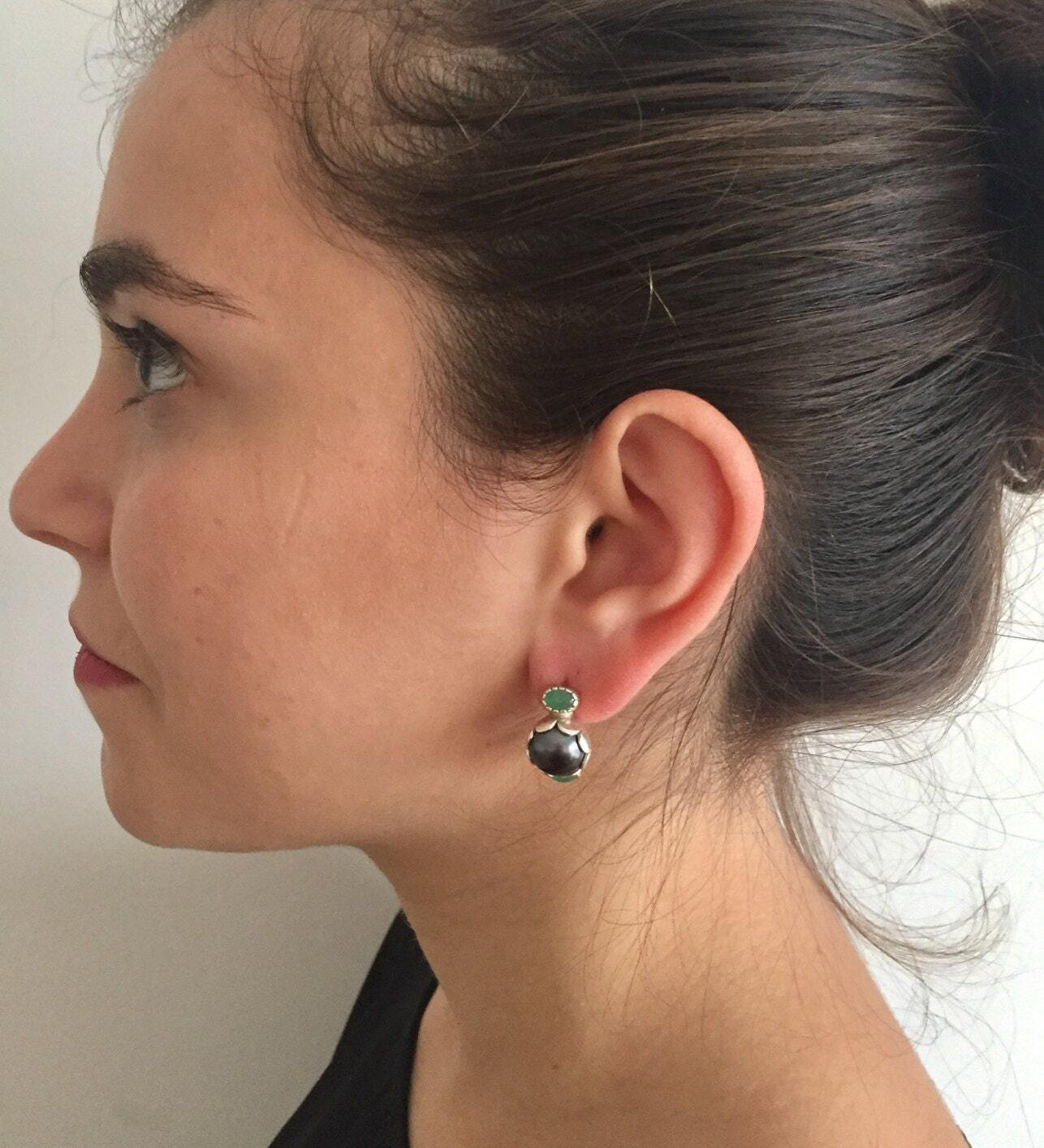 Pearl Earrings, Natural Pearl, Chrysoprase Earrings, Natural Chrysoprase, June Birthstone, May Birthstone, Vintage Pearl, Silver Earrings