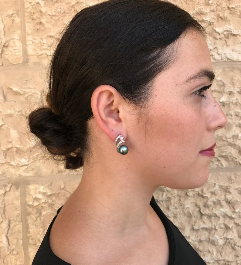 Black Pearl Earrings, Natural Black Pearl, Swirl Earrings, June Birthstone, Vintage Earrings, Large Stud Earrings, Solid Silver Earrings