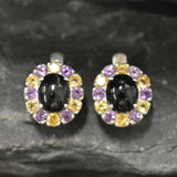 Onyx Earrings - Victorian Silver Earrings - Colorful Flower Earrings