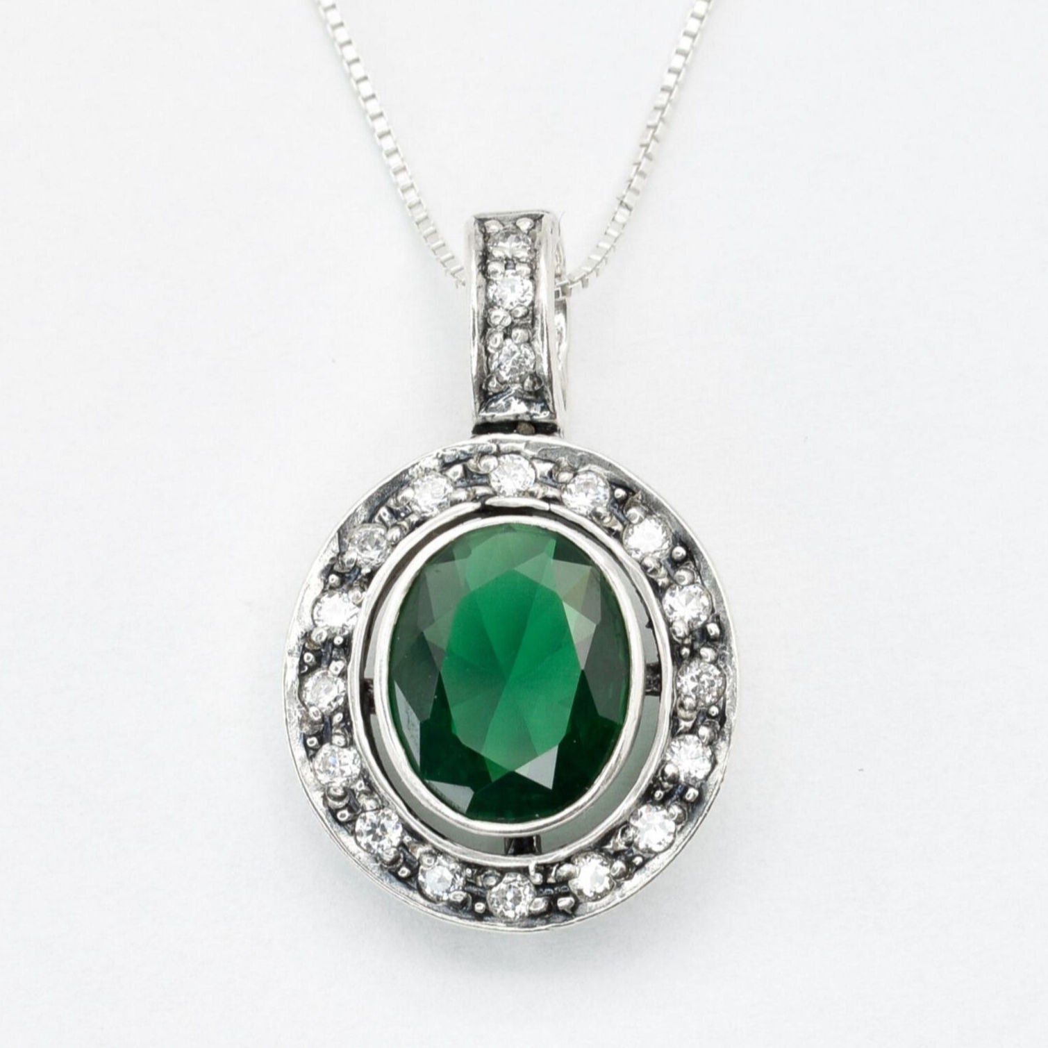 Created Emerald Pendant made in 925 Sterling Silver with Oval Created Green Emerald in Bezel setting, May Birthstone gift idea, symbolizes, ideal for everyday wear and perfect for birthday gifting and special occasions.