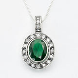 Created Emerald Pendant made in 925 Sterling Silver with Oval Created Green Emerald in Bezel setting, May Birthstone gift idea, symbolizes, ideal for everyday wear and perfect for birthday gifting and special occasions.