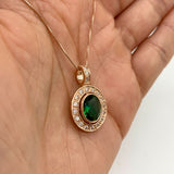 Elegant Rose Gold Vermeil Necklace with Oval Created Emerald, a meaningful May birthstone keepsake for daily wear or gifting.