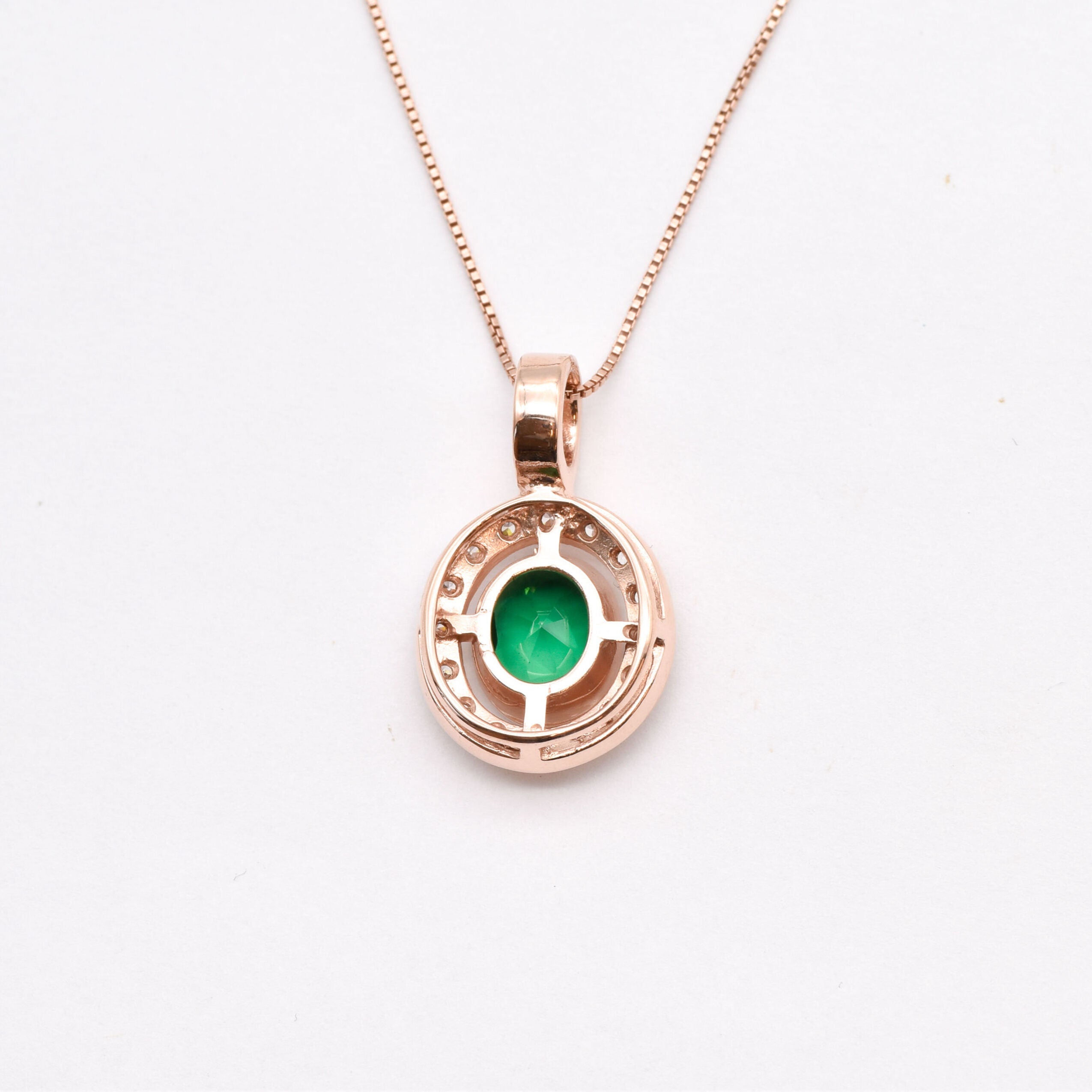 Chic Rose Gold Vermeil Pendant featuring Created Green Emerald, a unique May birthstone piece for an everyday or special occasion.