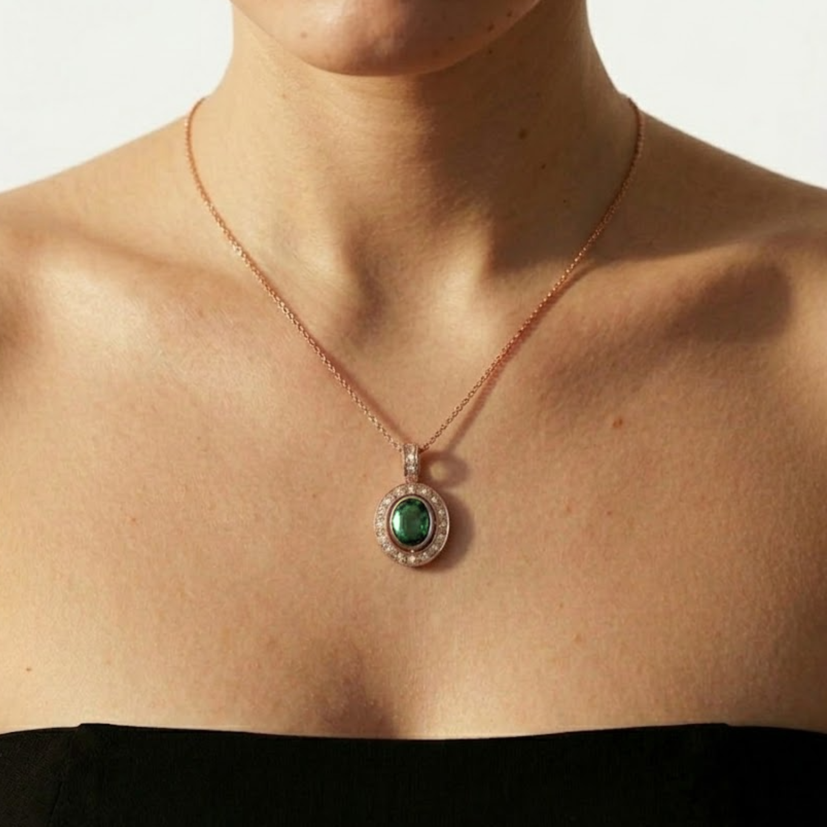 Rose Gold Vermeil Emerald Pendant featuring oval Created Green Emerald, perfect May birthday gift and elegant everyday jewelry.