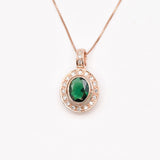 Created Emerald Pendant made in Rose Gold Vermeil with Oval Created Green Emerald in Bezel setting, May Birthstone gift idea, symbolizes, ideal for everyday wear and perfect for birthday gifting and special occasions.