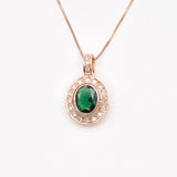 Created Emerald Pendant made in Rose Gold Vermeil with Oval Created Green Emerald in Bezel setting, May Birthstone gift idea, symbolizes, ideal for everyday wear and perfect for birthday gifting and special occasions.