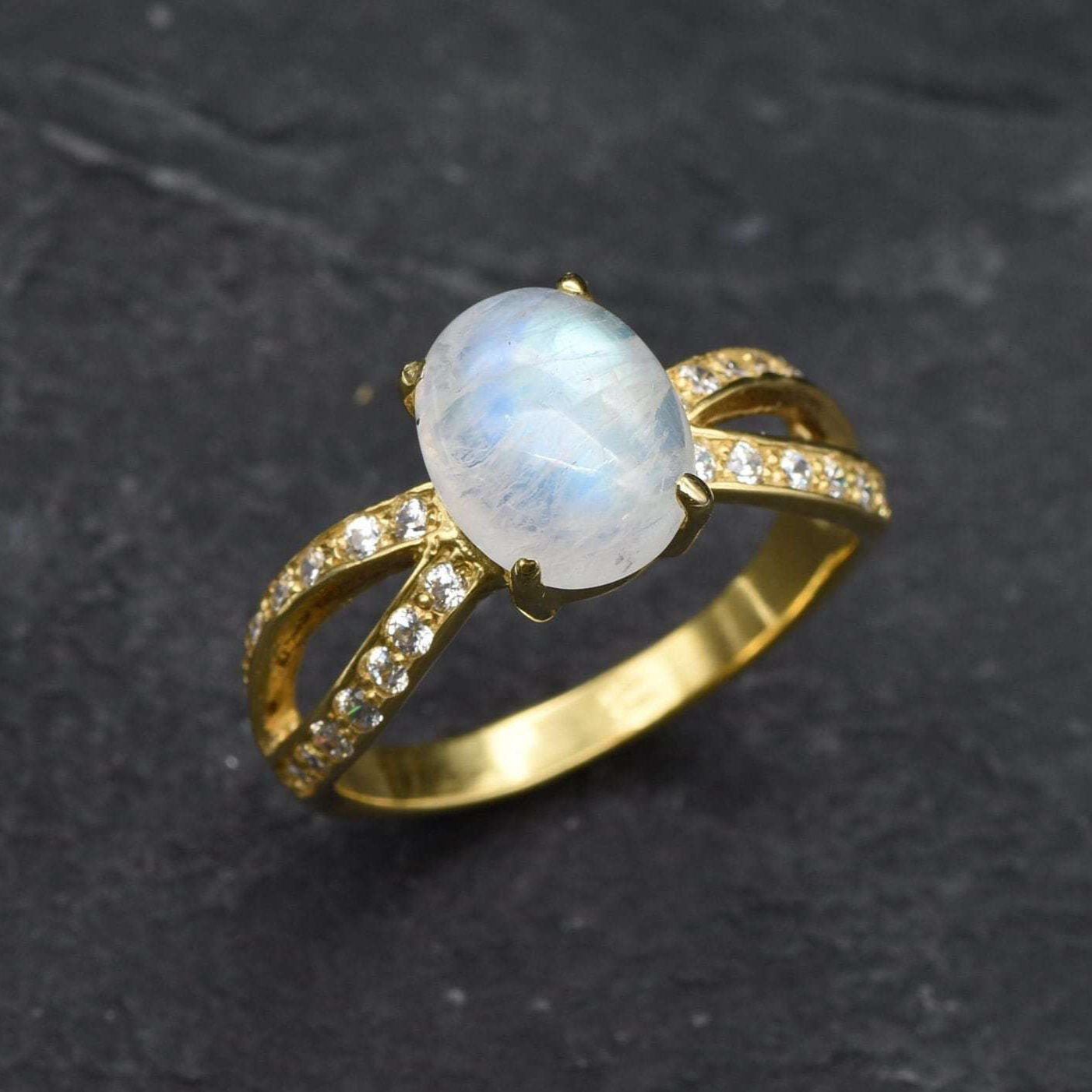 Gold Moonstone Ring, Moonstone Ring, Natural Moonstone, June Birthstone, Engagement Ring, Vintage Ring, Gold Solitaire Ring, 925 Silver Ring