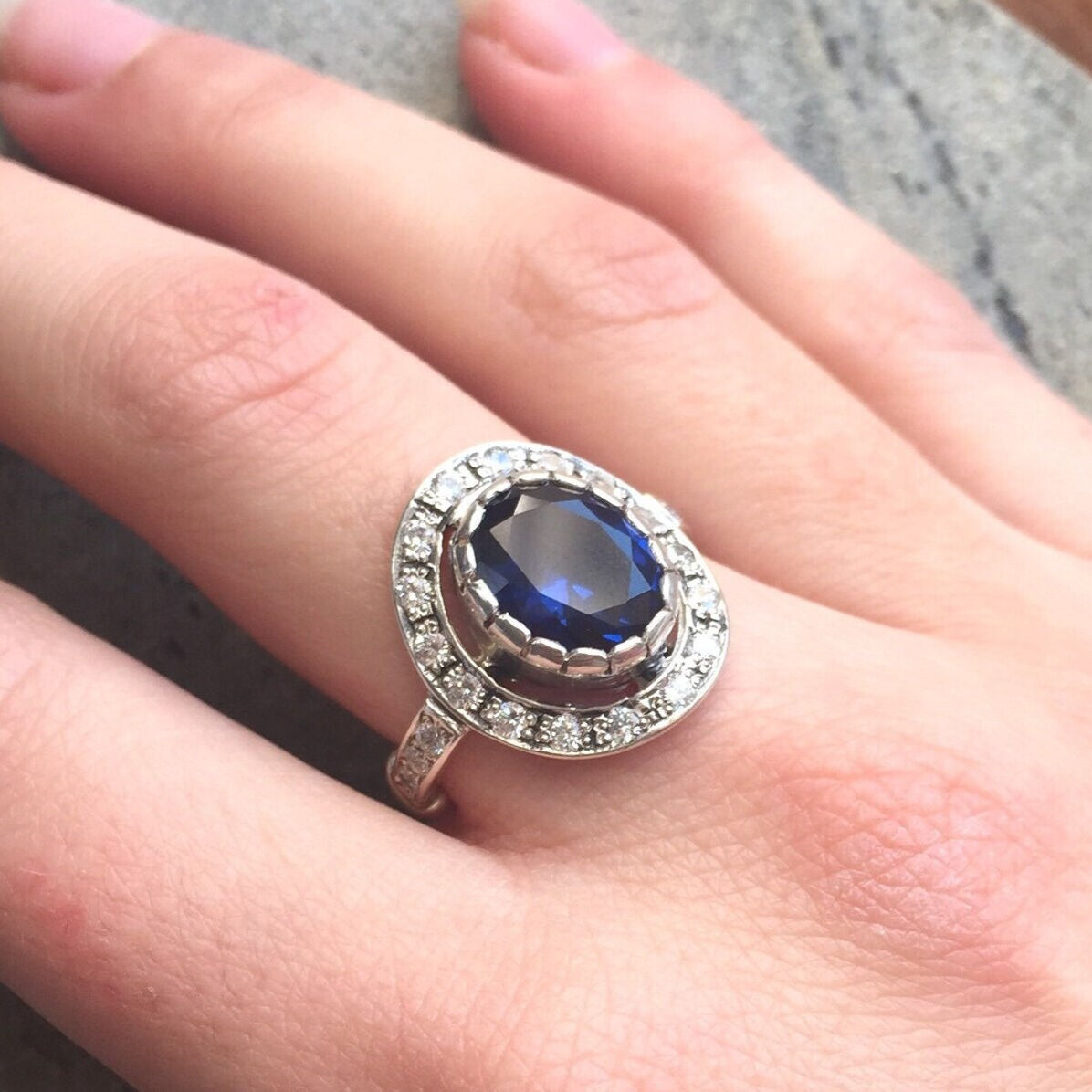 Baguette Created Blue Sapphire Ring in 925 Sterling Silver, symbolizing sincerity and perfect for special occasions.
