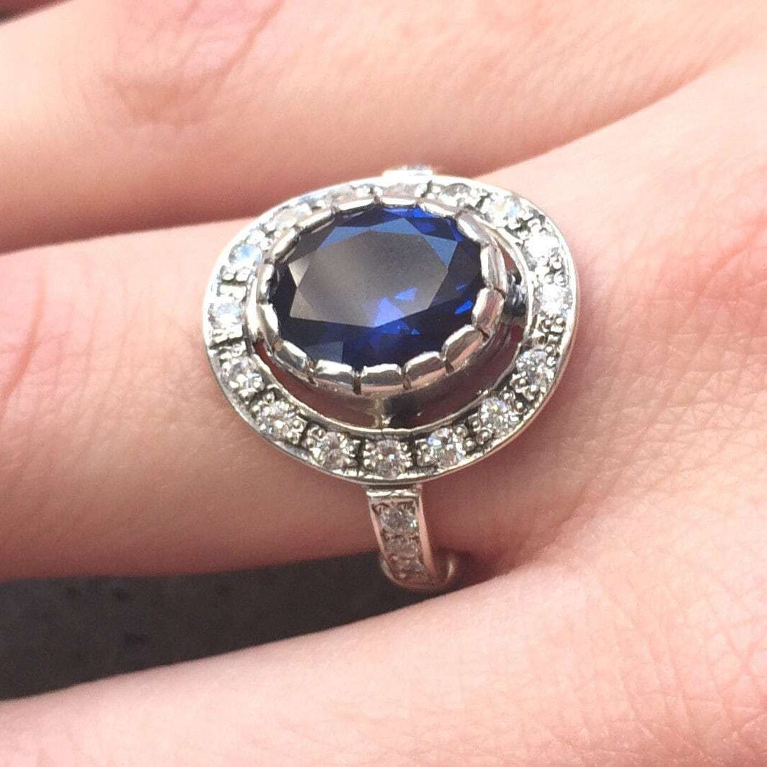 Blue Sapphire Ring, Created Sapphire, Vintage Ring, Antique Sapphire Ring, Antique Rings, Solid Silver Ring, Blue Vintage Ring, Pure Silver