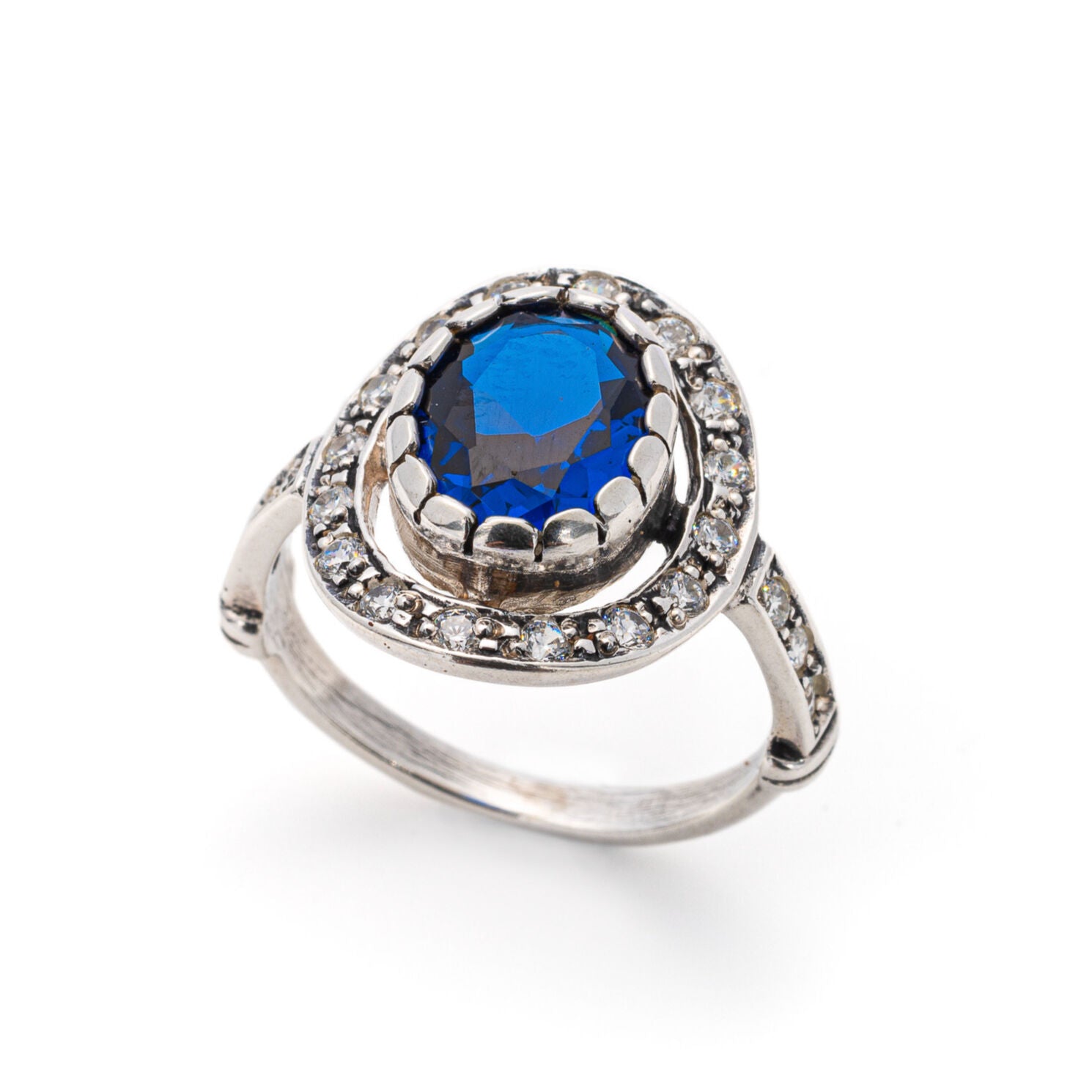 Blue Sapphire Ring, Created Sapphire, Vintage Ring, Antique Sapphire Ring, Antique Rings, Solid Silver Ring, Blue Vintage Ring, Pure Silver