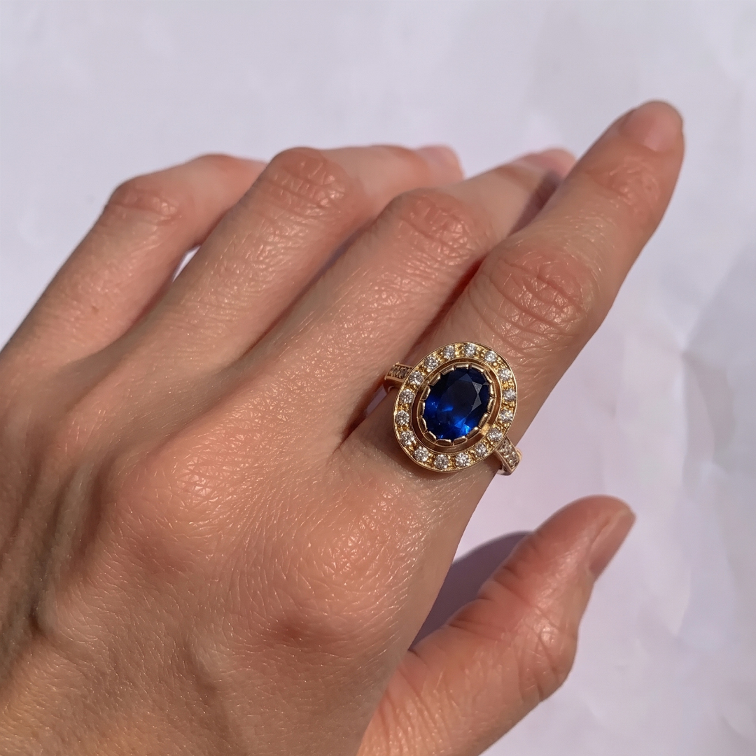 Stunning 18k Gold Vermeil Sapphire Ring with Baguette Blue Sapphire, ideal for expressing loyalty and love on special occasions.