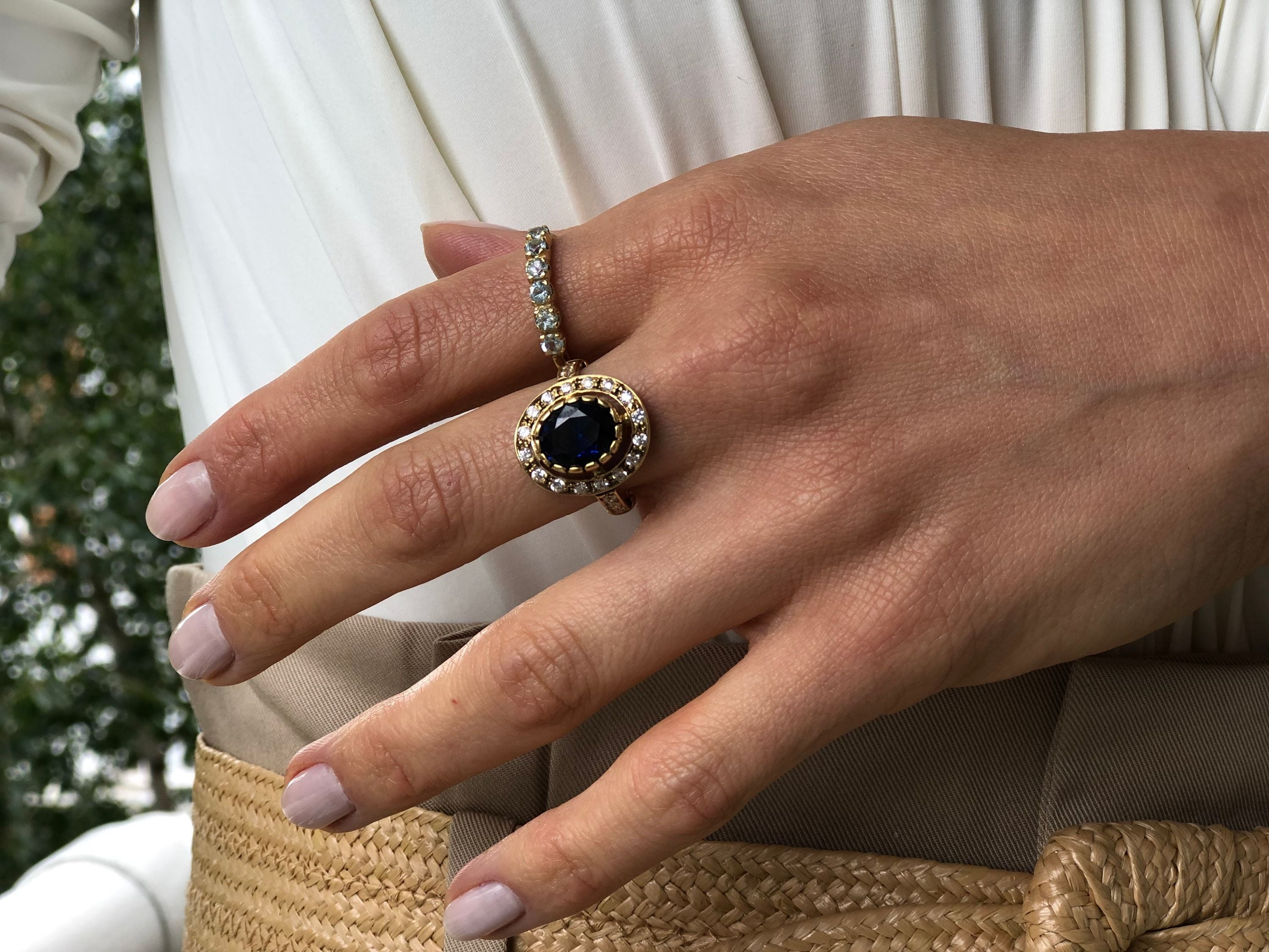 Sapphire Ring in 18k Gold Vermeil with Baguette Blue Sapphire, September birthstone, perfect for gifts and special occasions.