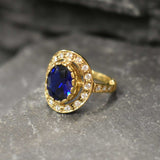 Victorian Sapphire Gold Ring, Oval Sapphire Ring, September Birthstone Ring