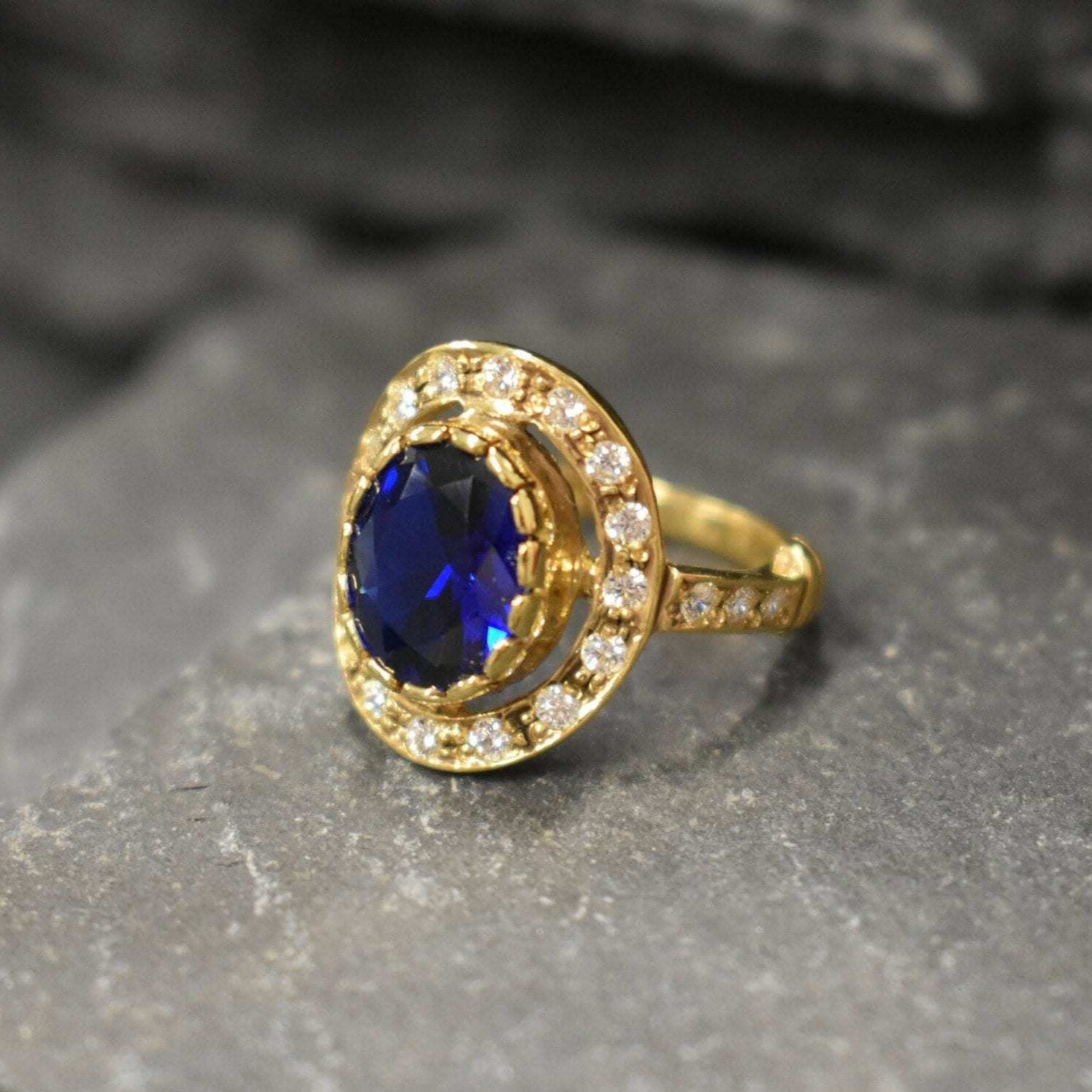 Elegant Sapphire Ring in 18k Gold Vermeil, featuring Baguette Blue Sapphire. A meaningful gift for September birthdays.