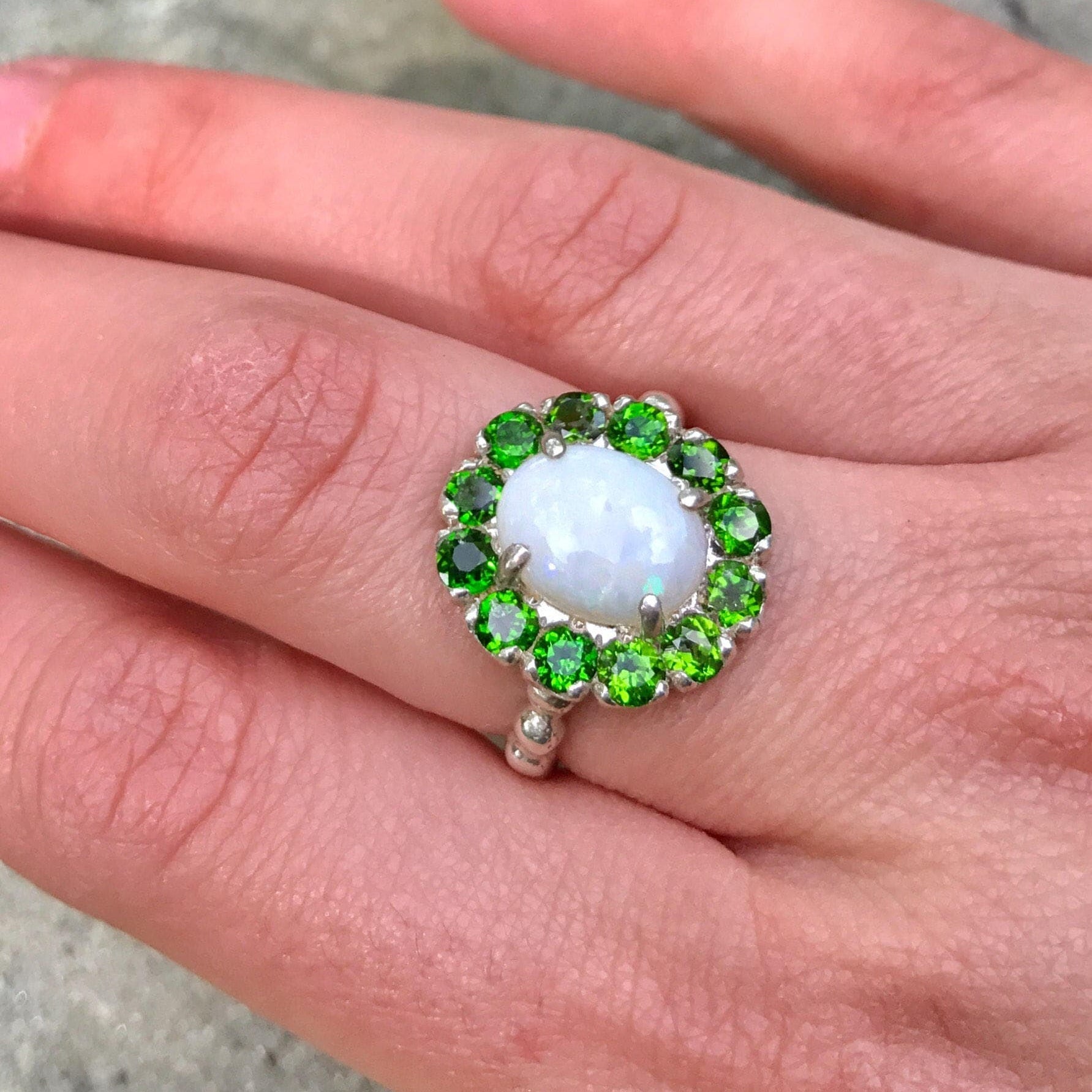 Fire Opal Ring, Natural Opal, Victorian Ring, Chrome Diopside Ring, Vintage Rings, October Birthstone, Antique Ring, Sterling Silver Ring
