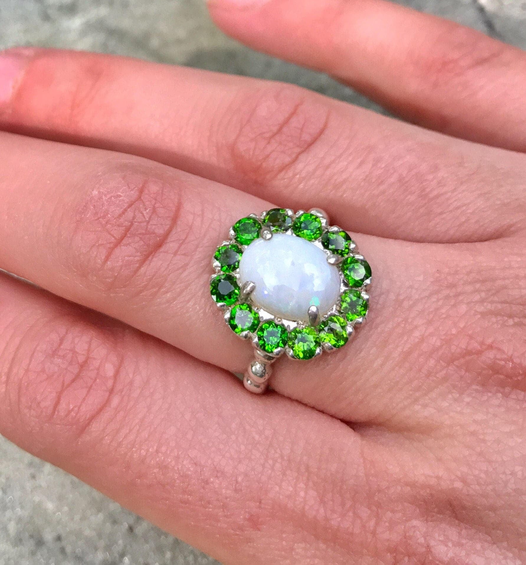 Fire Opal Ring, Natural Opal, Victorian Ring, Chrome Diopside Ring, Vintage Rings, October Birthstone, Antique Ring, Sterling Silver Ring