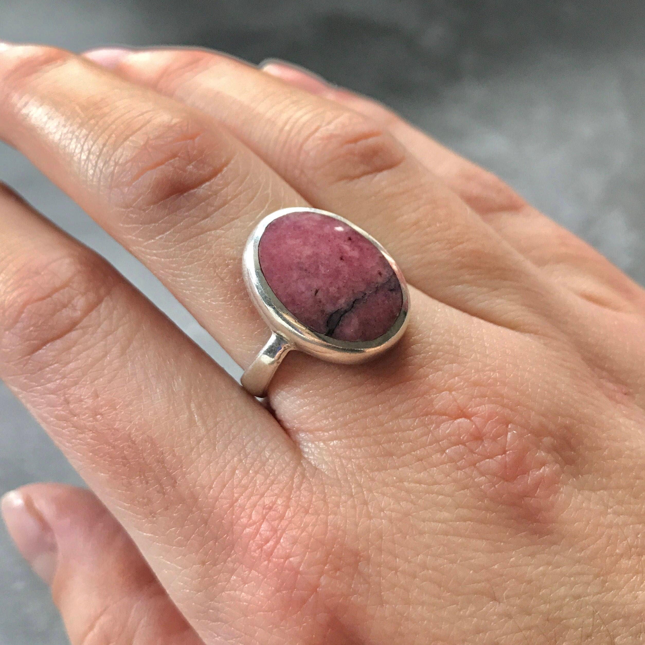 Rhodochrosite Ring, February Birthstone, Vintage Rings, Rhodochrosite, Argentina Ring, Natural Stone, Large Rhodochrosite, Solid Silver Ring