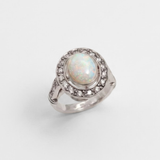 Gold Opal Ring - White Bezel Ring - Vintage Oval Ring