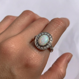 Opal Vintage Ring - Statement Halo Ring - Silver Opal Ring