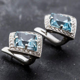 Vintage Blue Topaz Earrings - Blue Gemstone Square Studs - December Birthstone Earrings