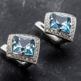 Vintage Blue Topaz Earrings - Blue Gemstone Square Studs - December Birthstone Earrings