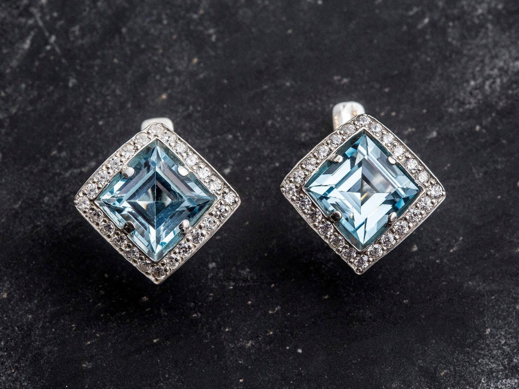 Blue Topaz Earrings, Natural Topaz, Vintage Earrings, December Birthstone, Blue Vintage Earrings, December Earrings, Silver Earrings, Topaz