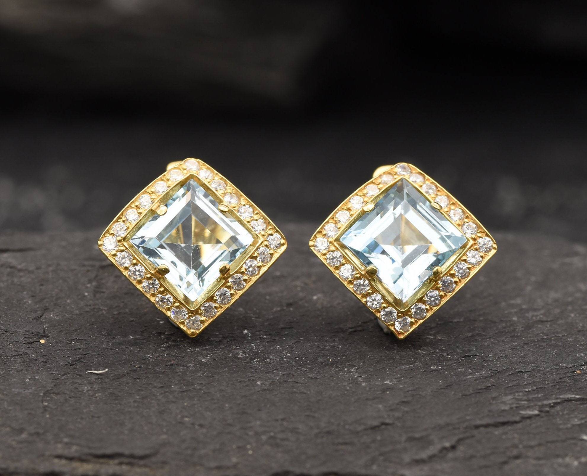 Blue Topaz Earrings, Natural Topaz, Vintage Earrings, December Birthstone, Blue Vintage Earrings, December Earrings, Silver Earrings, Topaz(1)