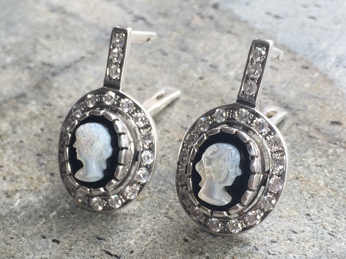 Cameo Earrings, Roman Earrings, Vintage Earrings, Antique Earrings, Sterling Silver Earrings, Roman Jewelry, Matching Set, Shell Earrings