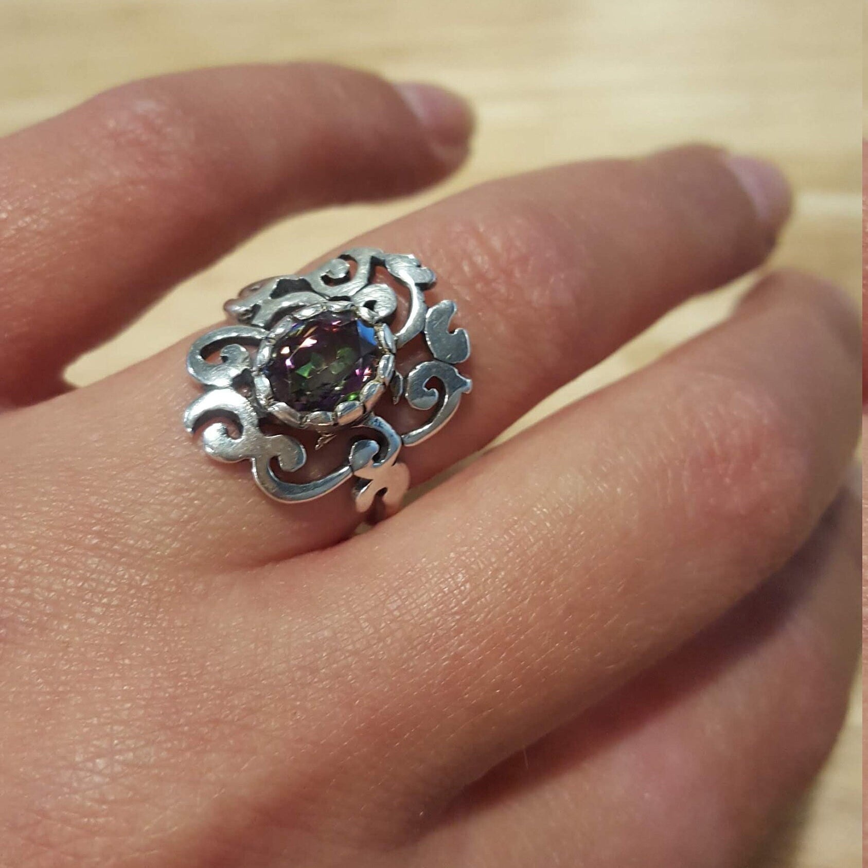 Artistic Topaz Ring, Mystic Topaz, Natural Topaz, Vintage Rings, December Birthstone, Solid Silver Ring, Purple Ring, December Ring, Topaz