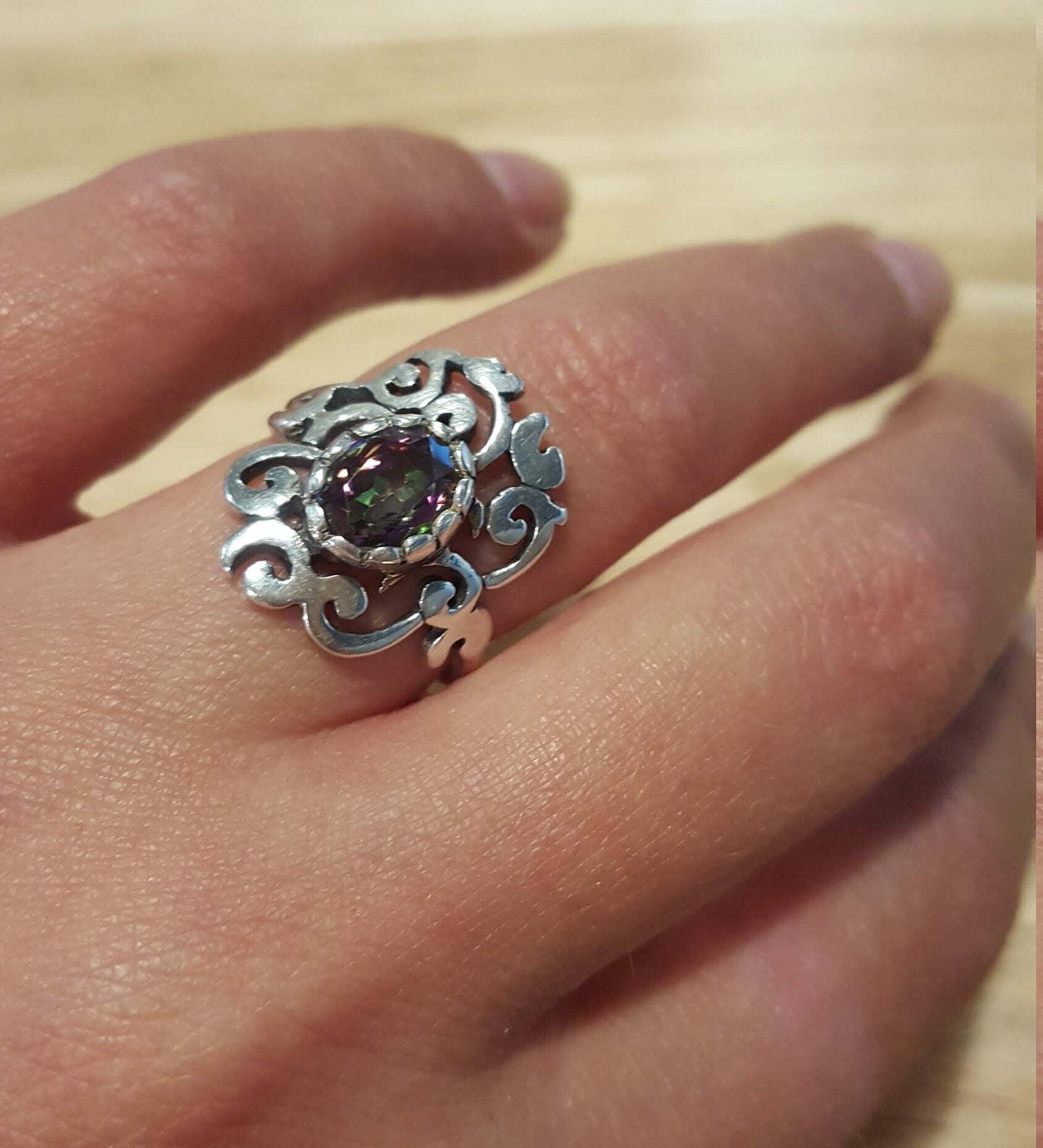 Artistic Topaz Ring, Mystic Topaz, Natural Topaz, Vintage Rings, December Birthstone, Solid Silver Ring, Purple Ring, December Ring, Topaz