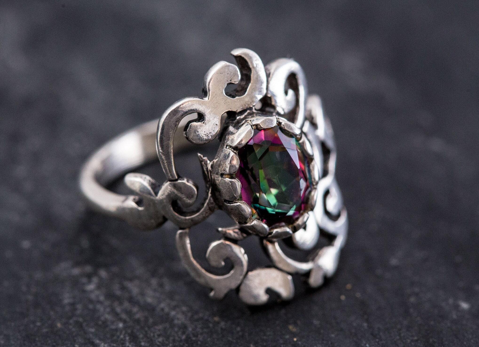 Artistic Topaz Ring, Mystic Topaz, Natural Topaz, Vintage Rings, December Birthstone, Solid Silver Ring, Purple Ring, December Ring, Topaz