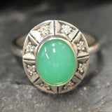 Genuine Chrysoprase Ring - Green Statement Ring - Vintage Oval Ring