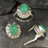 Genuine Chrysoprase Ring - Green Statement Ring - Vintage Oval Ring