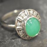 Genuine Chrysoprase Ring - Green Statement Ring - Vintage Oval Ring