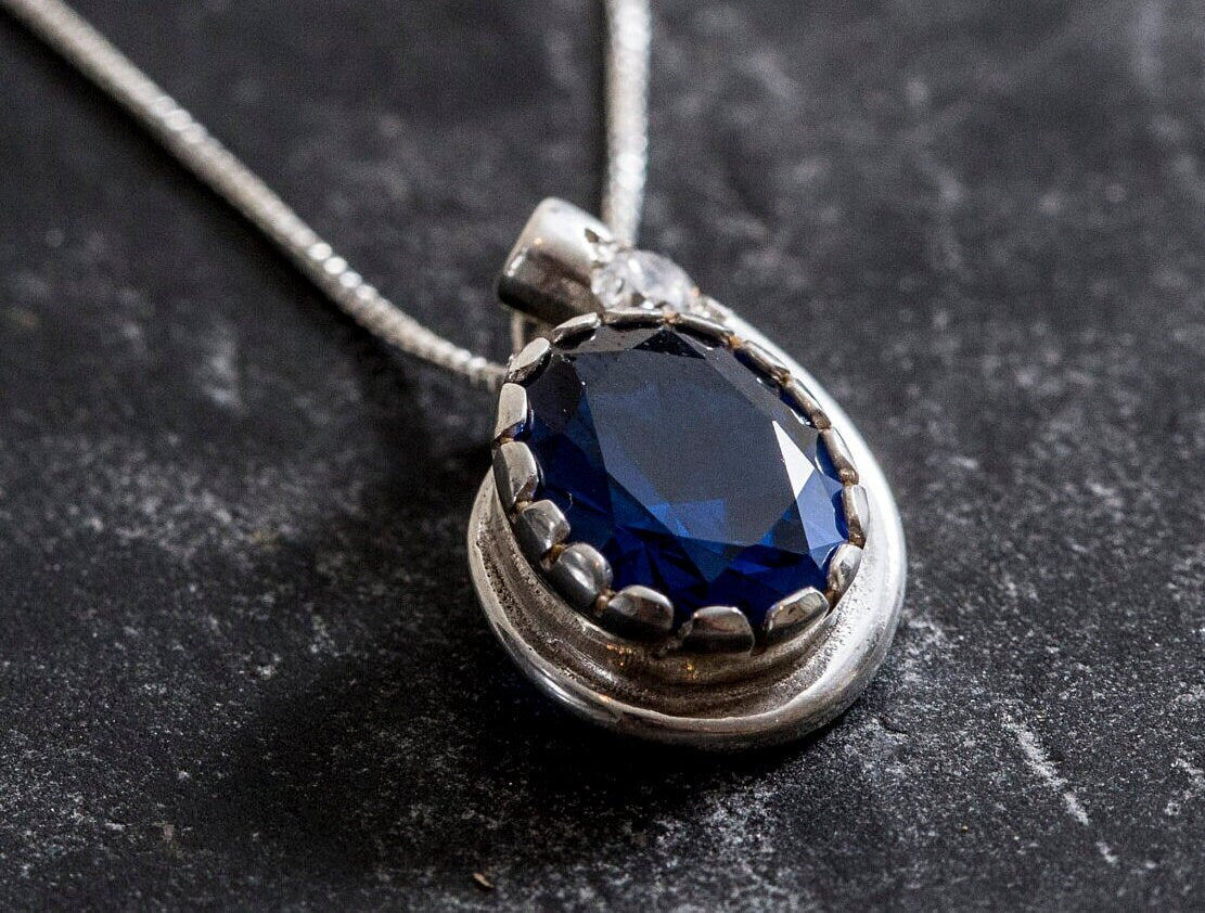 Stylish 925 Sterling Silver Sapphire Pendant featuring Heart-Shaped Created Blue Sapphire, ideal for everyday wear and gifts.