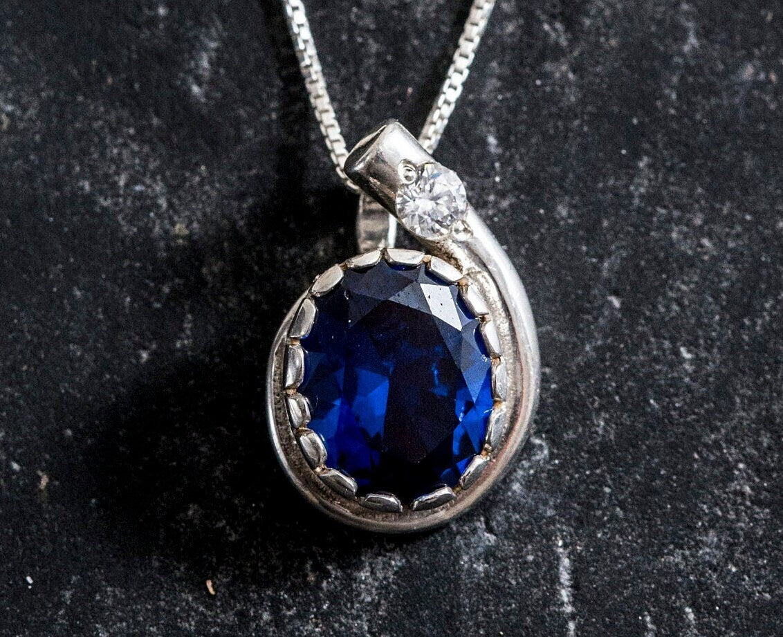 Created Sapphire Pendant made in 925 Sterling Silver with Heart Created Blue Sapphire in Prong setting, September Birthstone gift idea, symbolizes sincerity, truth, and faithfulness, ideal for everyday wear and perfect for birthday gifting and special occasions.