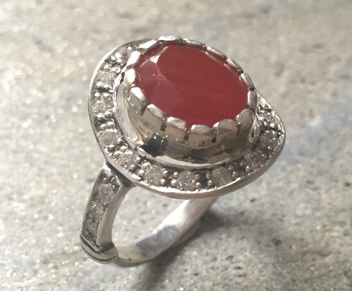 Red Agate Ring, Carnelian Ring, Natural Agate, August Birthstone, Vintage Rings, Red Ring, August Ring, Solid Silver Ring, Agate, Carnelian (279680638)