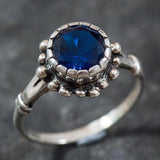 Created Sapphire Ring made in 925 Sterling Silver with Round Created Blue Sapphire in Prong setting, September Birthstone gift idea, symbolizes sincerity, truth, and faithfulness, ideal for everyday wear and perfect for birthday gifting and special occasions.