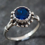 Created Sapphire Ring made in 925 Sterling Silver with Round Created Blue Sapphire in Prong setting, September Birthstone gift idea, symbolizes sincerity, truth, and faithfulness, ideal for everyday wear and perfect for birthday gifting and special occasions.