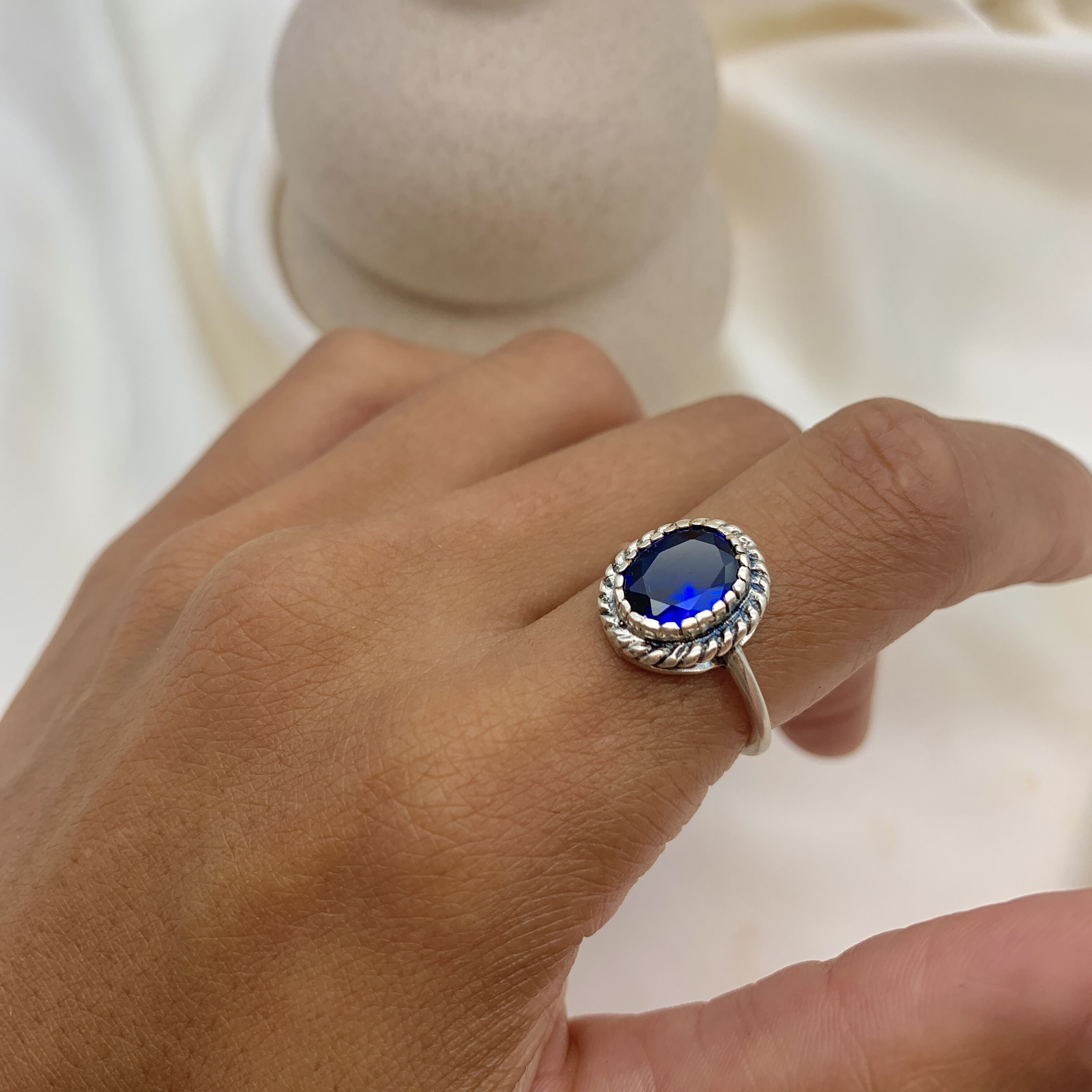 Sterling Silver Sapphire Ring featuring a heart-shaped blue sapphire, ideal for birthdays and special occasions.