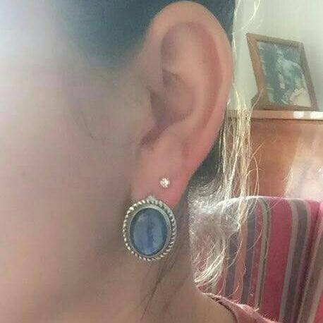 Kyanite Earrings, African Kyanite, Natural Kyanite, Heavy Earrings, Vintage Earrings, Blue Kyanite, Blue Stone Earrings, Big Earrings