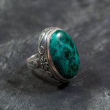 Chrysocolla Ring - Blue Statement Ring - Oval Chrysocolla Ring