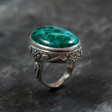 Chrysocolla Ring - Blue Statement Ring - Oval Chrysocolla Ring