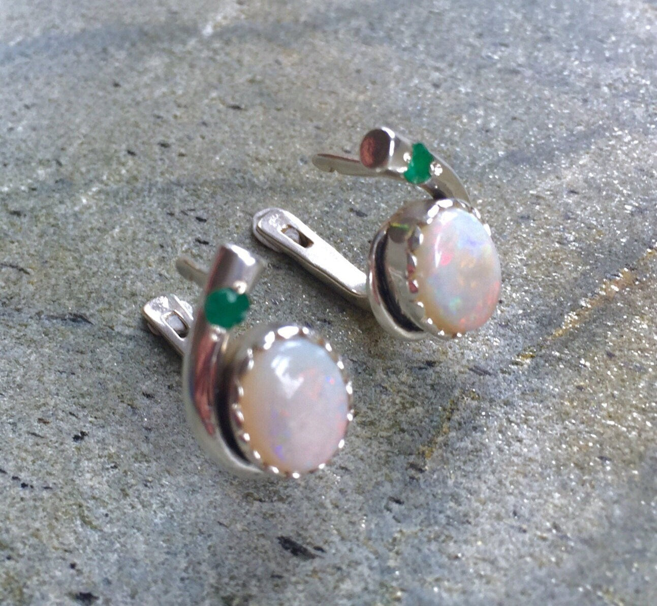 Opal Earrings, Natural Australian Opal, Vintage Earrings, October Birthstone, White Stud Earrings, Teardrop Earrings, Solid Silver Earrings