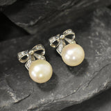 White Pearl Earrings, Natural Pearl, Ribbon Earrings, Large Bow Earrings, White Vintage Earrings, Heavy Earrings, Solid Silver Earrings