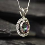 Mystic Topaz Pendant - Purple Vintage Necklace - Oval Topaz Necklace